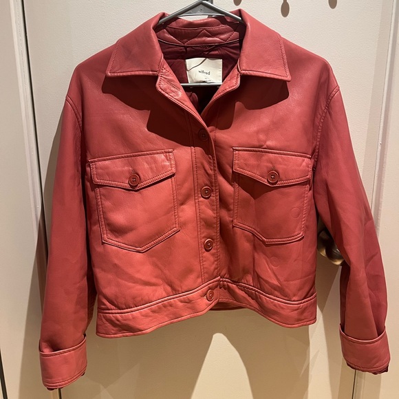 Pretty in pink Wilfred Melina faux leather jacket in pink XS!! 💕 only worn 4 X - Picture 2 of 3